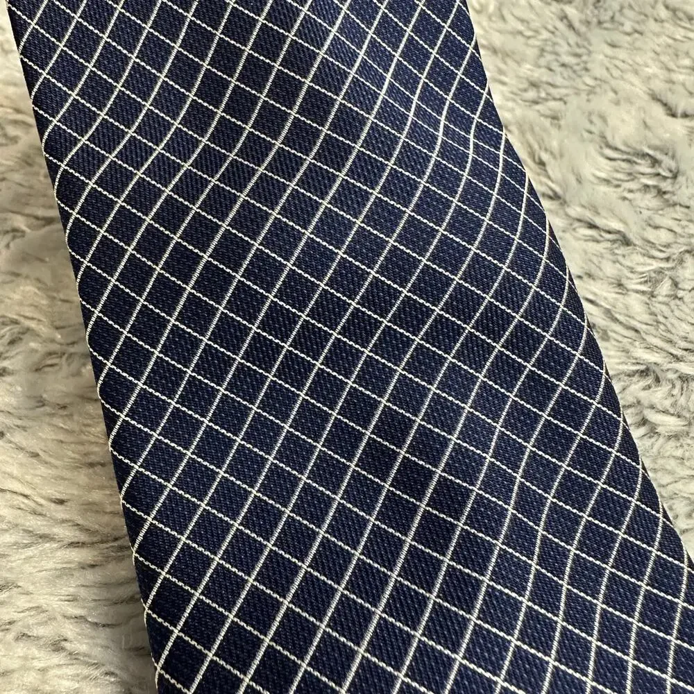 Michael Kors Mini Grid Blue White Silk Neck Tie 100% Silk Formal Work Business